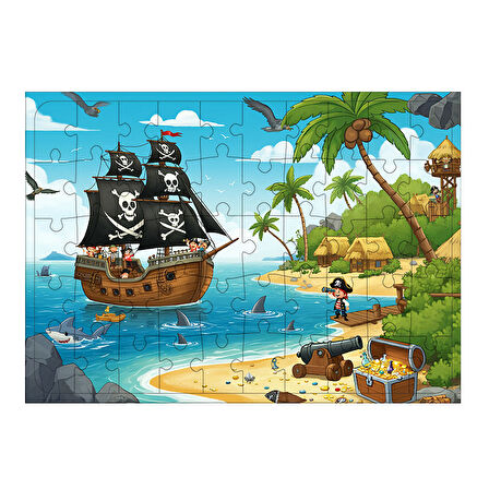 Ahşap Mdf Puzzle Yapboz Korsan Adası Macerası 50 Parça 35*50 cm