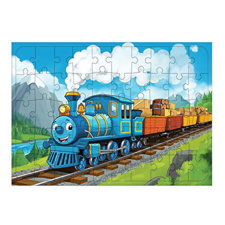 Ahşap Mdf Puzzle Yapboz Neşeli Buharlı Tren 50 Parça 35*50 cm