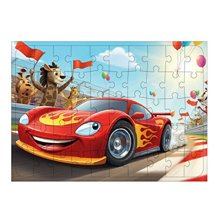 Ahşap Mdf Puzzle Yapboz Arabalar Yarış Heyecanı 50 Parça 35*50 cm