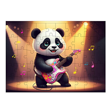 Ahşap Mdf Puzzle Yapboz Panda Gitar Festivali 50 Parça 35*50 cm