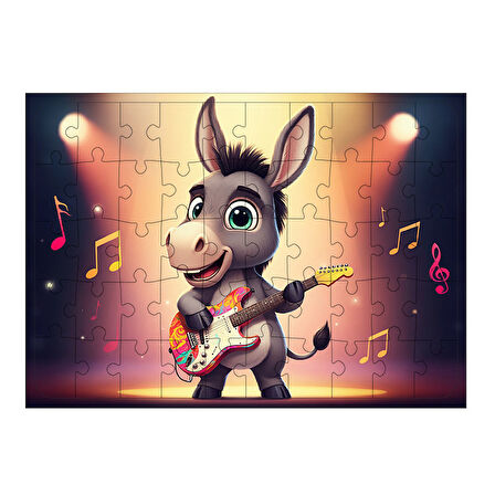 Ahşap Mdf Puzzle Yapboz Gitar Çalan Eşek 50 Parça 35*50 cm