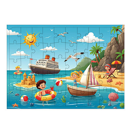 Ahşap Mdf Puzzle Yapboz Denizde Eğlence Yolculuğu 50 Parça 35*50 cm