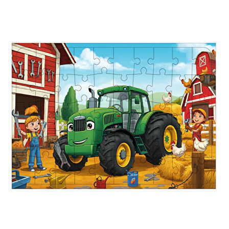 Ahşap Mdf Puzzle Yapboz Yeşil Traktör Çiftlikte 50 Parça 35*50 cm