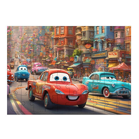 Ahşap Mdf Puzzle Yapboz Kırmızı Yarış Arabası 50 Parça 35*50 cm