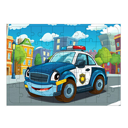 Ahşap Mdf Puzzle Yapboz Sevimli Polis Arabası 50 Parça 35*50 cm