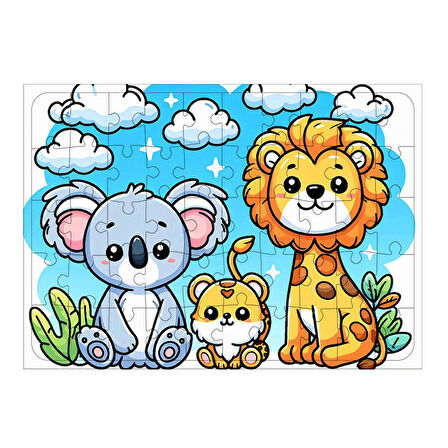 Ahşap Mdf Puzzle Yapboz Koala Ve Aslan 50 Parça 35*50 cm