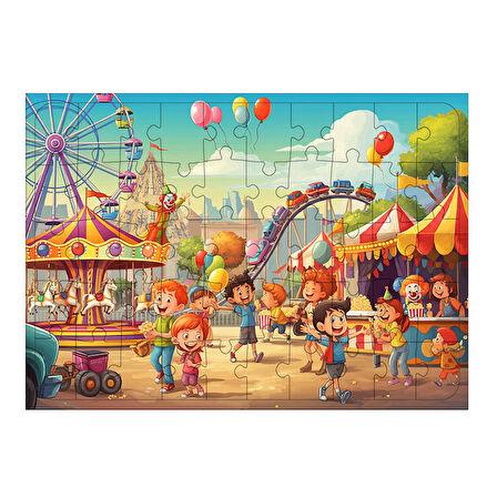 Ahşap Mdf Puzzle Yapboz Renkli Panayır Zamanı 50 Parça 35*50 cm