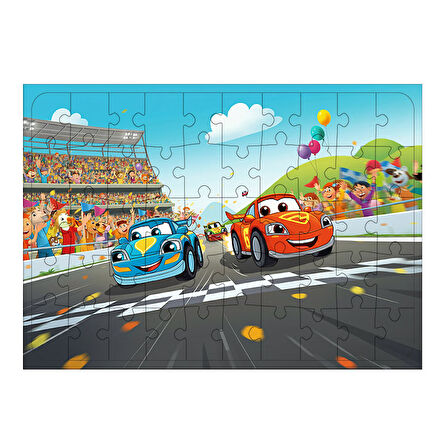 Ahşap Mdf Puzzle Yapboz Heyecanlı Araba Yarışı 50 Parça 35*50 cm