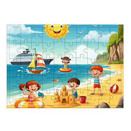 Ahşap Mdf Puzzle Yapboz Kumsalda Neşe 50 Parça 35*50 cm