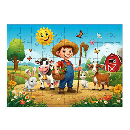 Ahşap Mdf Puzzle Yapboz Çiftlikte Hayvan Dostlar 50 Parça 35*50 cm