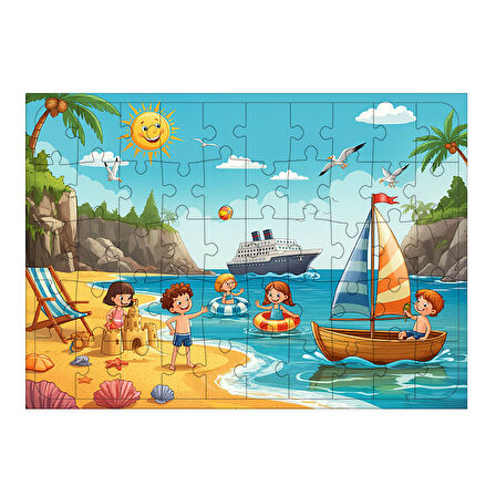 Ahşap Mdf Puzzle Yapboz Neşeli Yaz Tatili 50 Parça 35*50 cm