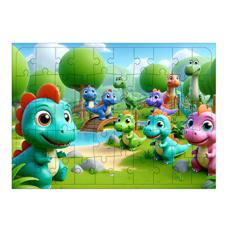 Ahşap Mdf Puzzle Yapboz Sevimli Dinozorlar 50 Parça 35*50 cm