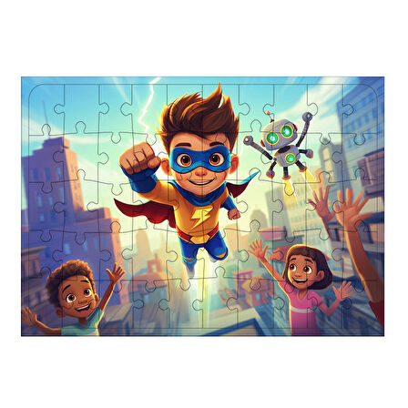 Ahşap Mdf Puzzle Yapboz Süper Kahraman Görevde 50 Parça 35*50 cm