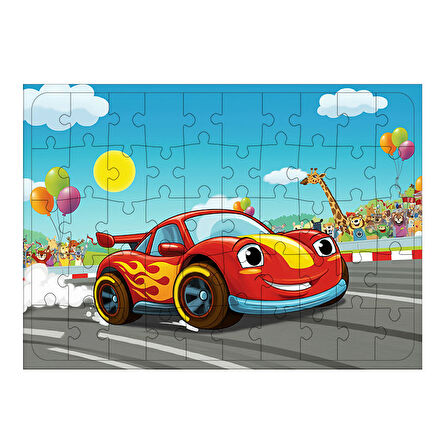 Ahşap Mdf Puzzle Yapboz Yarış Arabalarının Dünyası 50 Parça 35*50 cm