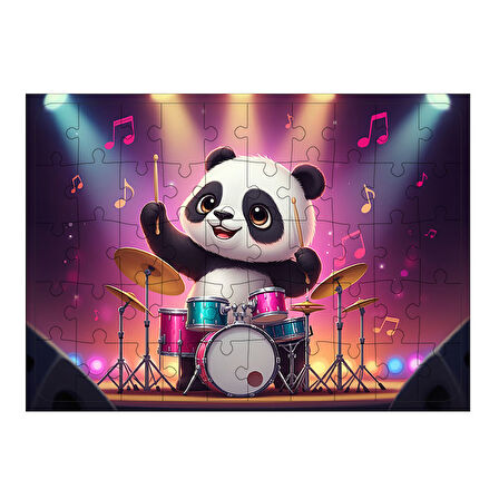 Ahşap Mdf Puzzle Yapboz Panda İle Müzik Keyfi 50 Parça 35*50 cm