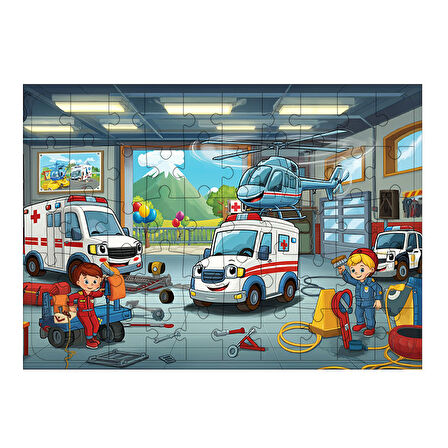 Ahşap Mdf Puzzle Yapboz Araba Tamir Atölyesi 50 Parça 35*50 cm