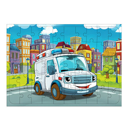 Ahşap Mdf Puzzle Yapboz Sevimli Ambulans Görevi 50 Parça 35*50 cm