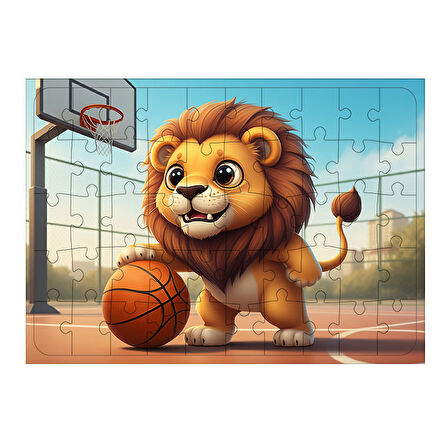 Ahşap Mdf Puzzle Yapboz Basketbol Oynayan Aslan 50 Parça 35*50 cm