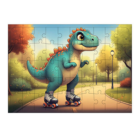 Ahşap Mdf Puzzle Yapboz Paten Kayan Dinozor 50 Parça 35*50 cm