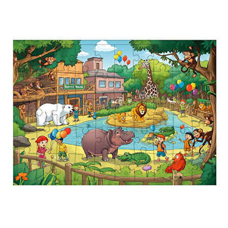 Ahşap Mdf Puzzle Yapboz Hayvanat Bahçesi Temalı 50 Parça 35*50 cm