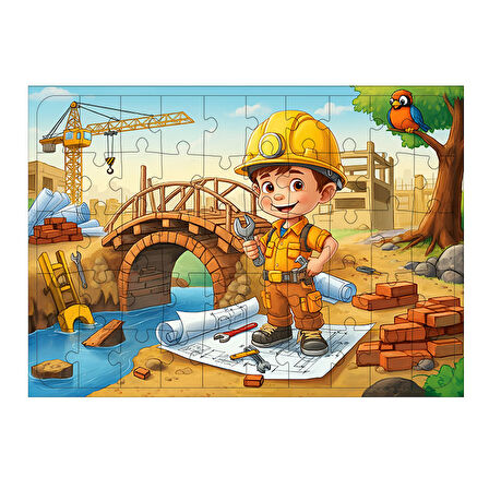 Ahşap Mdf Puzzle Yapboz İnşaat Mühendisi Çocuk 50 Parça 35*50 cm