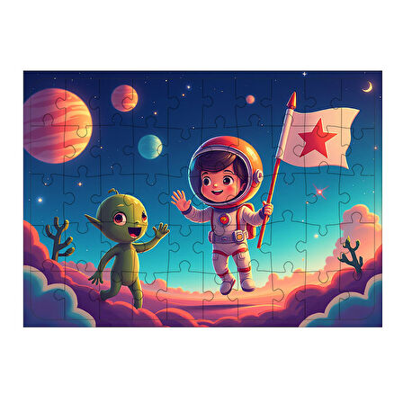 Ahşap Mdf Puzzle Yapboz Uzaya Giden Cesur Çocuk 50 Parça 35*50 cm