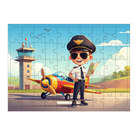 Ahşap Mdf Puzzle Yapboz Pilot Ve Havalimanı Macerası 50 Parça 35*50 cm