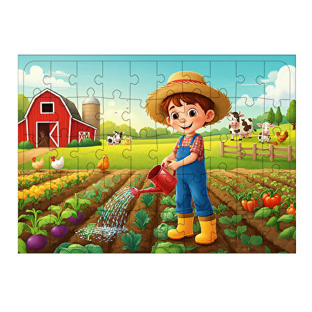 Ahşap Mdf Puzzle Yapboz Çiftlikte Çalışkan Çocuk 50 Parça 35*50 cm