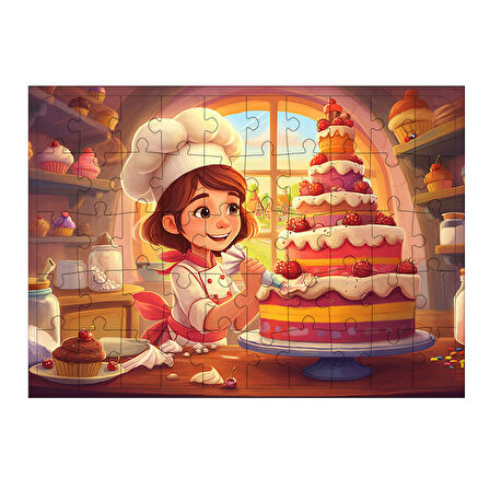 Ahşap Mdf Puzzle Yapboz Dev Pasta Yapan Şef 50 Parça 35*50 cm