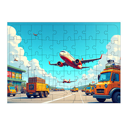 Ahşap Mdf Puzzle Yapboz Havalimanında Uçaklar 50 Parça 35*50 cm