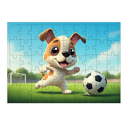Ahşap Mdf Puzzle Yapboz Futbol Oynayan Tatlı Köpek 50 Parça 35*50 cm
