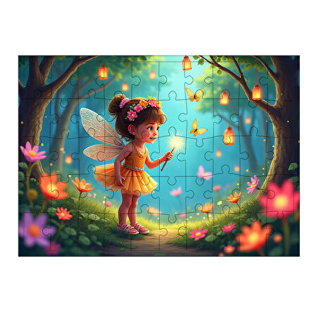 Ahşap Mdf Puzzle Yapboz Sihirli Ormanda Peri 50 Parça 35*50 cm