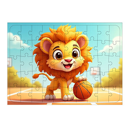 Ahşap Mdf Puzzle Yapboz Basket Atan Şirin Aslan 50 Parça 35*50 cm