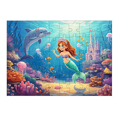 Ahşap Mdf Puzzle Yapboz Denizaltı Prensesiyle Macera 50 Parça 35*50 cm