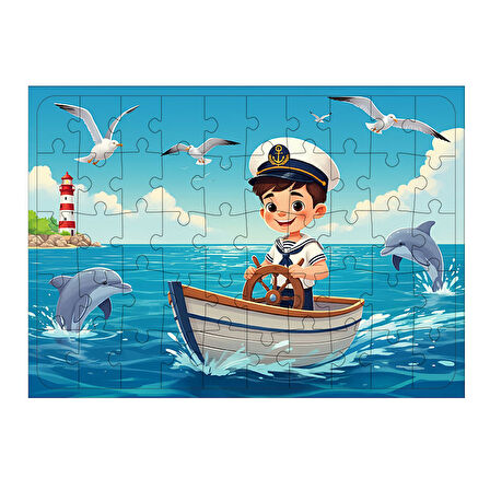 Ahşap Mdf Puzzle Yapboz Denizci Çocuk Ve Macera 50 Parça 35*50 cm