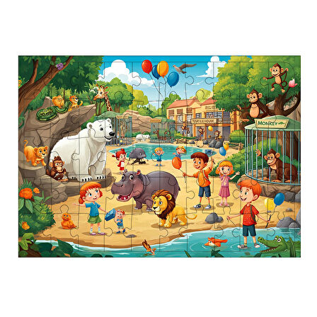 Ahşap Mdf Puzzle Yapboz Hayvanat Bahçesi Eğlencesi 50 Parça 35*50 cm