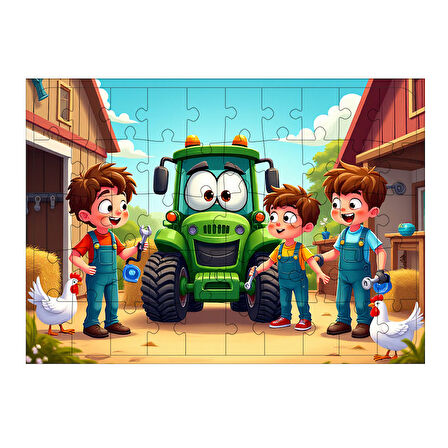 Ahşap Mdf Puzzle Yapboz Çiftlik Traktör Gezintisi 50 Parça 35*50 cm