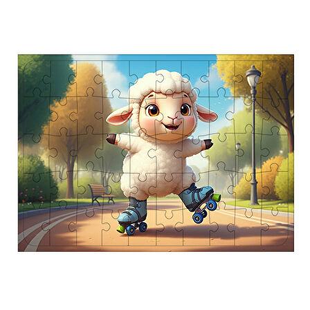 Ahşap Mdf Puzzle Yapboz Paten Kayan Kuzu 50 Parça 35*50 cm