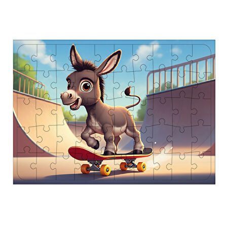 Ahşap Mdf Puzzle Yapboz Kaykaylı Sevimli Eşek 50 Parça 35*50 cm