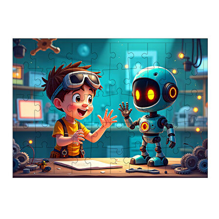 Ahşap Mdf Puzzle Yapboz Robot Tamir Eden Çocuk 50 Parça 35*50 cm