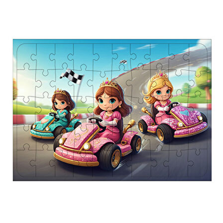 Ahşap Mdf Puzzle Yapboz Arabalı Çocukların Yarışı 50 Parça 35*50 cm