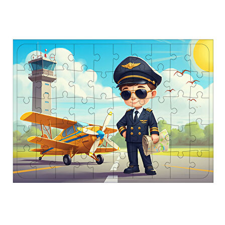 Ahşap Mdf Puzzle Yapboz Pilot Ve Uçak Macerası 50 Parça 35*50 cm