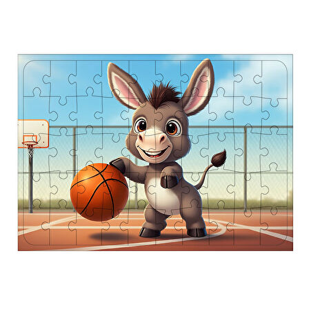 Ahşap Mdf Puzzle Yapboz Basketbolcu Sevimli Eşek 50 Parça 35*50 cm