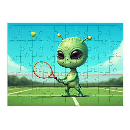 Ahşap Mdf Puzzle Yapboz Tenis Oynayan Uzaylı Çocuk 50 Parça 35*50 cm