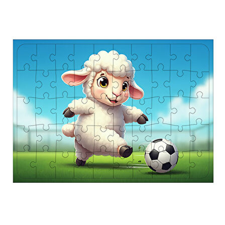 Ahşap Mdf Puzzle Yapboz Futbol Oynayan Şirin Kuzu 50 Parça 35*50 cm
