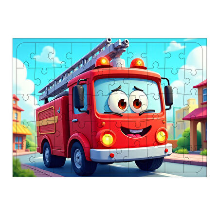 Ahşap Mdf Puzzle Yapboz İtfaiye Kamyonu Görevde 50 Parça 35*50 cm