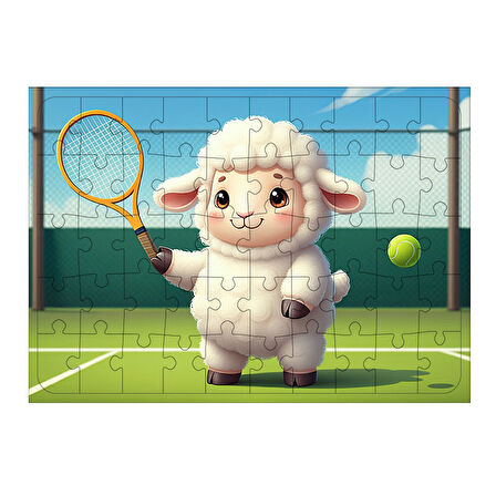 Ahşap Mdf Puzzle Yapboz Tenis Oynayan Tatlı Kuzu 50 Parça 35*50 cm