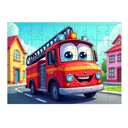 Ahşap Mdf Puzzle Yapboz İtfaiye Kamyonu Görevde 50 Parça 35*50 cm