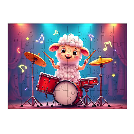Ahşap Mdf Puzzle Yapboz Davul Çalan Yavru Kuzu 50 Parça 35*50 cm