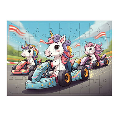 Ahşap Mdf Puzzle Yapboz Unicorn Yarış Arabası 50 Parça 35*50 cm